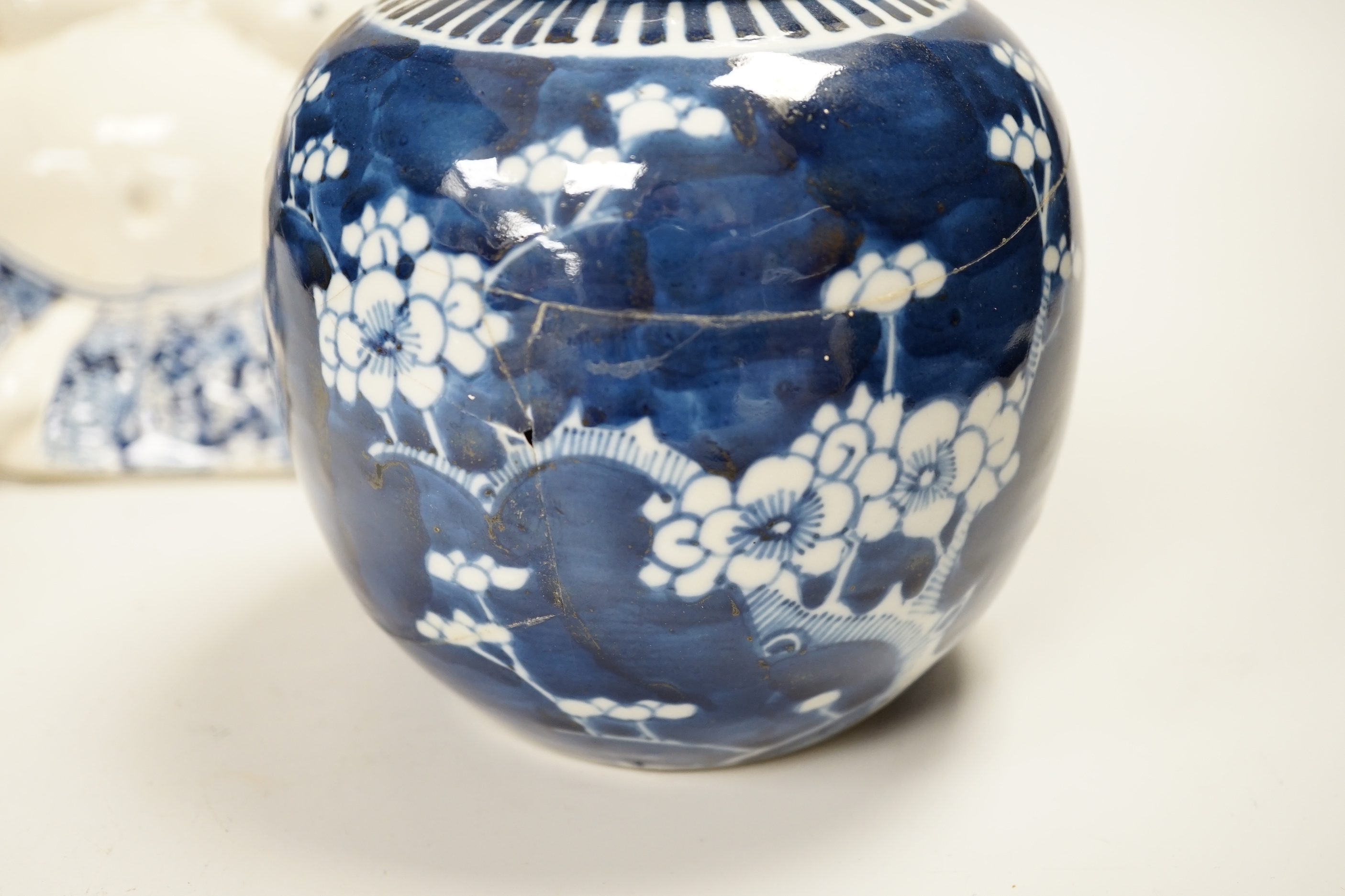 Chinese ceramics including a Buddha, prunus flower ginger jar and plates, the largest 26cm high